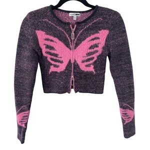 Fashion Nova Black and Pink Butterfly Cardigan
